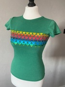 Zielony bawełniany t-shirt bluzka z krótkim rękawem serduszka hologram