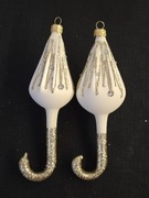 Bombki choinkowe szklane parasolki ecru ozdoby na choinkę retro wzór 