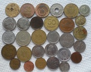 Zestaw monet 27 sztuk Różne stany kraje kontynenty metale waluty