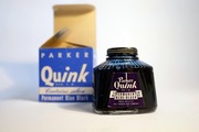 vintage atrament Parker Quink Permanent Blue Black w pięknym kałamarzu