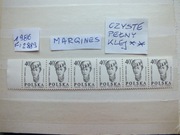 6szt. znaczki Fi 2889 margines pasek szóstka Polska 1986r. GŁOWY czyste **