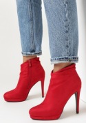 Czerwone Botki na Szpilce z marszczeniem Yene