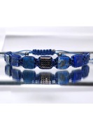 BRANSOLETKA KAMIEŃ LAPIS LAZULI CYRKONIE KWADRAT PUDEŁKO MĘSKA REGULOWANA