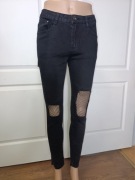 Czarne jeansy skinny siatka wysoki stan nowe M 38