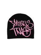 Nowa modna czarna uniseks czapka zimowa beanie z różowym napisem y2k