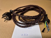 Kabel zasilający czarny, PE+N, 10/16A,250V, 3 m, szmaciany oplot