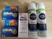 GILLETTE Proglide Power 2x 4szt + Nivea Żel 2x + balsam po goleniu SebaMed