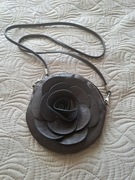 Vintage mała torebka damska brązowa pasek skóra PU kwiat listonoszka róża 