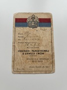 Legitymacja odznaki Pamiątkowej 6 Dywizji Lwów PSZnZ