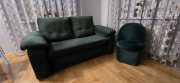 Sofa rozkładana + pufa / butelkowa zieleń 