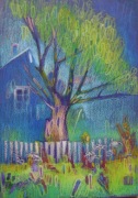 KRAJOBRAZ I CHATA pastel 33x23cm BAJKOWY PEJZAŻ