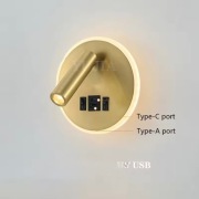 Oświetlenie kinkietowe do sypialni USB lampka złoty szczotkowany 