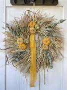 Wianek wieniec boho 60 cm z suszonych traw i dmuszka, jesień dynie jesienny