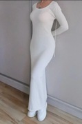 Damska sukienka dzianina długa maxi sexy dekolt-plecy biała XS 34 Forever21
