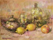 MARTWA NATURA olej na płótnie 30x40 OWOCE I IMBRYK