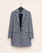 Płaszczyk wiosenny lekki damski tweed bawełniany płaszcz szary M