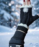 Czarne mitenki z wełny merino Luka knit uniwersalne