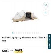 Namiot kempingowy dmuchany Quechua Air Seconds 4.2 F&B – SPRZEDAM