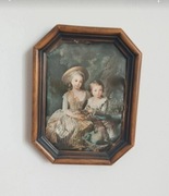 Obraz Maria Antonina z synem na jedwabiu unikat antyk 