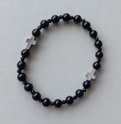 Bransoletka męska unisex kamienie różaniec czarny turmalin onyks krzyżk 