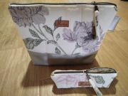 Kosmetyczki, 2 szt.bawełna z printem, łączenie ze srebrną ekoskórą 