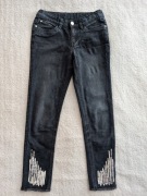 Szare grafitowe regulowane spodnie jeansowe jeansy w cekiny YFK 140