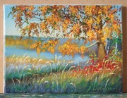 pejzaż krajobraz łąka  las obraz olejny 