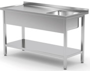 ZLEW STÓŁ GASTRONOMICZNY 1 KOMOROWY Z PÓŁKĄ 130/60/85