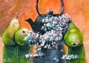 Martwa natura z gruszkami i czajnikiem Original Akwarela A4