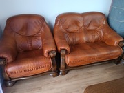 Komplet wypoczynkowy skóra naturalna sofa,fotele i ława 