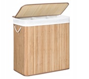 Kosz wolnostojący na pranie z bambusa 150l naturalny 3 przegródki