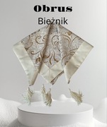 Obrus bieżnik narzutka na stół krzesło z frędzlami złoto beżowa kwadrat