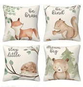 Poszewka na poduszkę. Seria leśna: miś jeż lis wiewiórka las, 50x50cm 4szt.