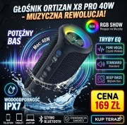 Głośnik Bluetooth Ortizan X8 PRO 40W IPX7 Wodoodporny RGB Mocny Bass 3x EQ