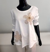 Bluzka / koszulka damska z Kwiatowymi Aplikacjami 3D boho NOWA Uni
