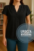 CZARNA BLUZKA M / L TŁOCZONY WZÓR BUFIASTE RĘKAWY - ROMANTYCZNA I LEKKA