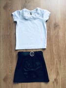 Zestaw: biała bluzka + spódniczka, rozm.98/104