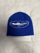 Niebieska czapka beanie z grafiką statku vintage y2k jacht corteiz