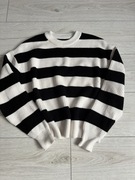 Sinsay czarno biały w paski sweter przez głowę ciepły hit moda Viral