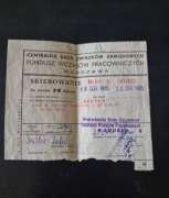 Oryginalne skierowanie na wczasy Łeba 1965 rok