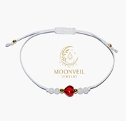 Bransoletka na Walentynki- Sznurek, Serce Czerwone, Agat, Moonveil, Prezent