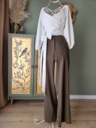 Spodnie damskie Mango khaki prosta szeroka nogawka XS