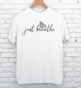 Nowy t-shirt koszulka biała nadruk just breathe oddychaj yoga joga S/M 