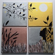 4 obrazy ręcznie malowane na płótnie akryl boho tetraptyk kwadryptyk