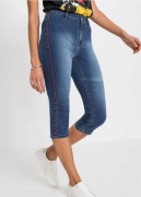 Rybaczki spodnie damskie jeansowe 3/4 z czerwonym lampasem R.44/46