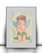aniołek obrazek 21x30, amorek plakat a4, vintage plakat z aniołkiem