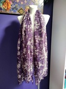 Fioletowa długa letnio wiosenna chusta szal kwiatki