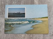Widokówka Pocztówka Wybrzeże morskie plaża morze statek 