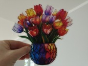 Nowy witraż witrażyk dekoracja okienna kwiaty tulipany