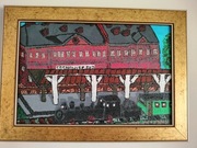 Obraz 20x30 – Dworzec Południowy w Sosnowcu z parowozem, suchy pędzel